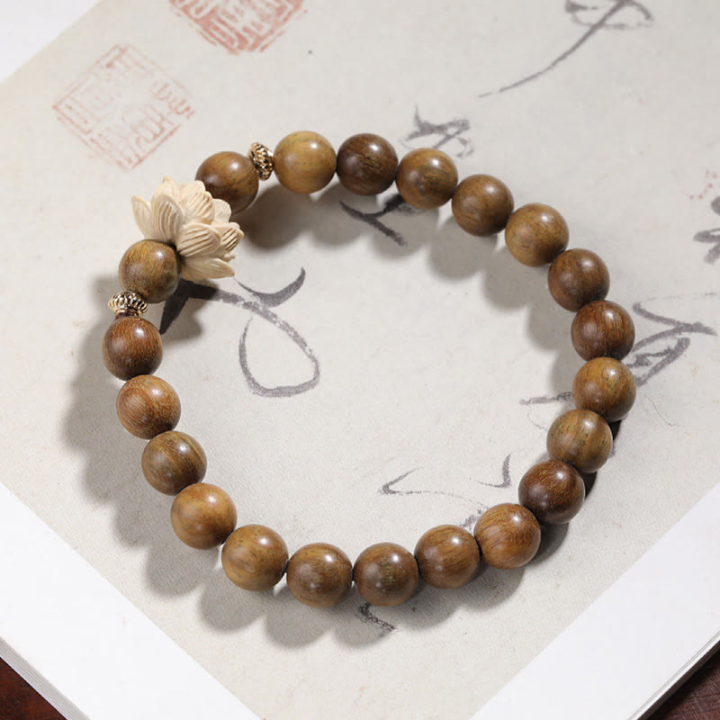 ATELIER-TIBET Bracelet Lotus en Bois de Santal Vert – Sérénité & Ancrage Naturel