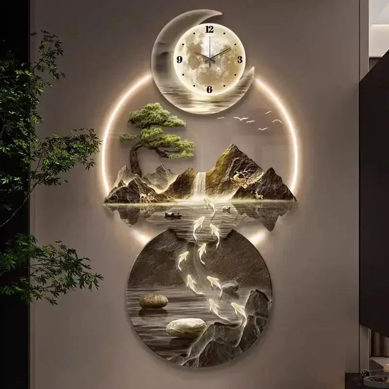 ATELIER-TIBET – Décoration Murale Japonaise Lumineuse Contemporaine avec Horloge