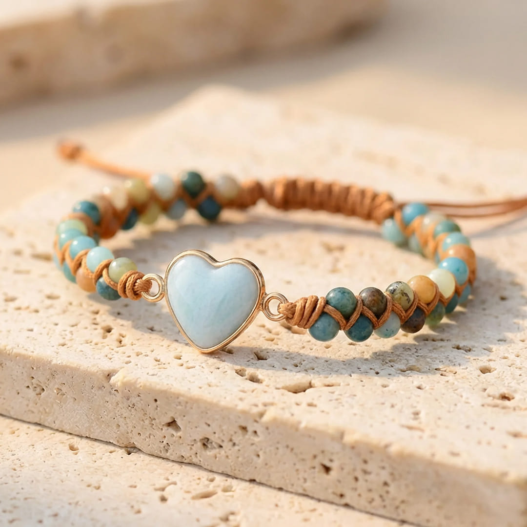 ATELIER-TIBET – Bracelet Tressé Cœur en Amazonite