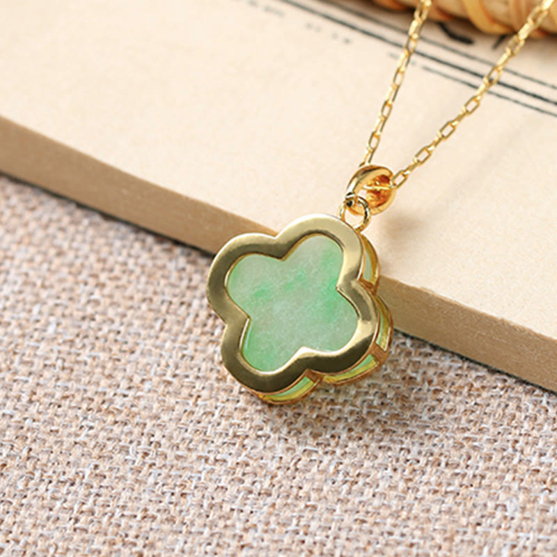 ATELIER-TIBET – Collier Porte-Bonheur en Jade Naturel Trèfle à Quatre Feuilles