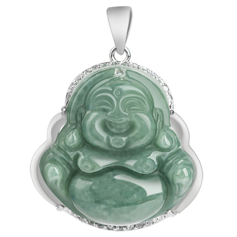 ATELIER-TIBET Collier Bouddha Rieur en Jade & Argent 925 – 45 cm