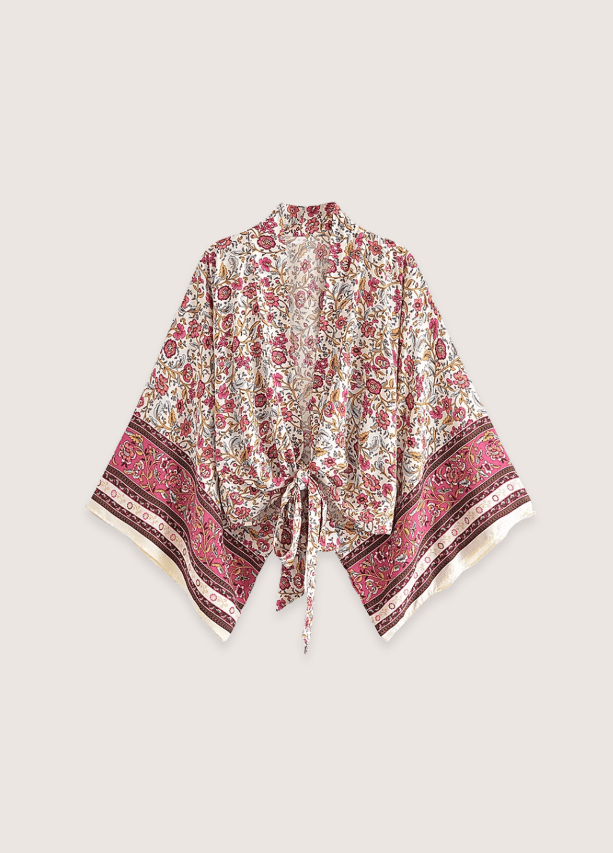 Kimono court femme coton floral beige – Jardin de Perse