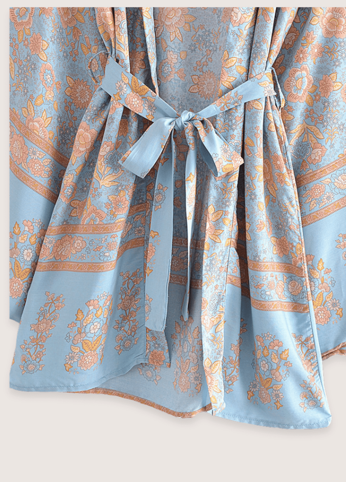 Kimono court femme coton floral bleu-gris