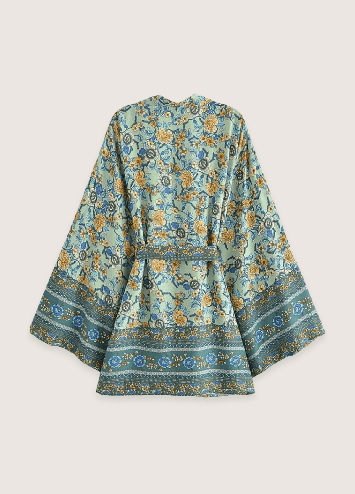 Kimono court femme motif pivoine vert – Azur Bohème