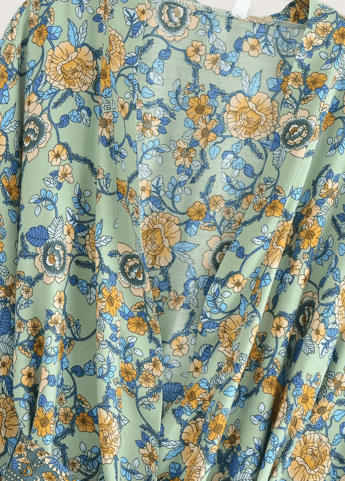 Kimono court femme motif pivoine vert – Azur Bohème