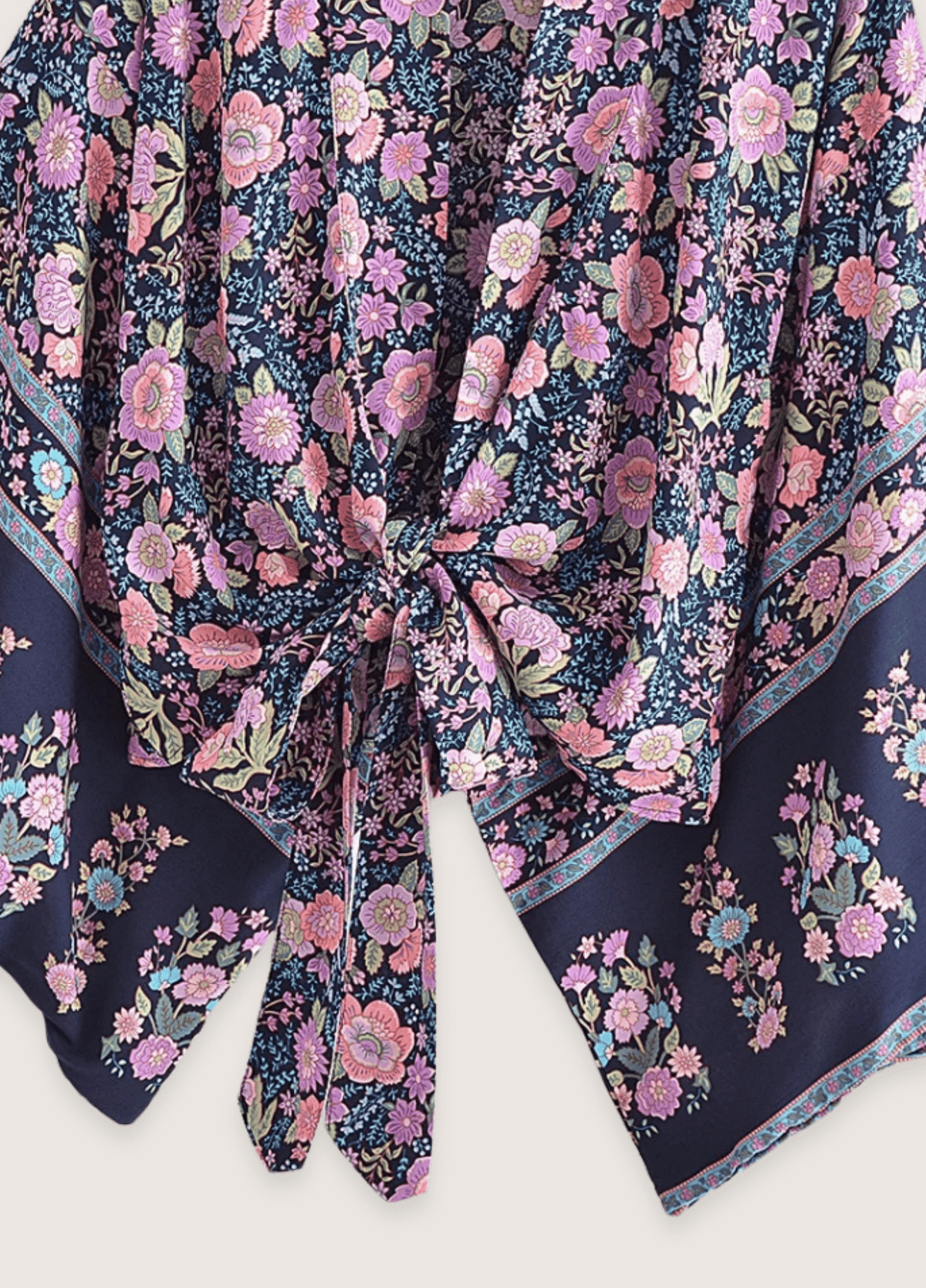 Kimono court femme floral bleu