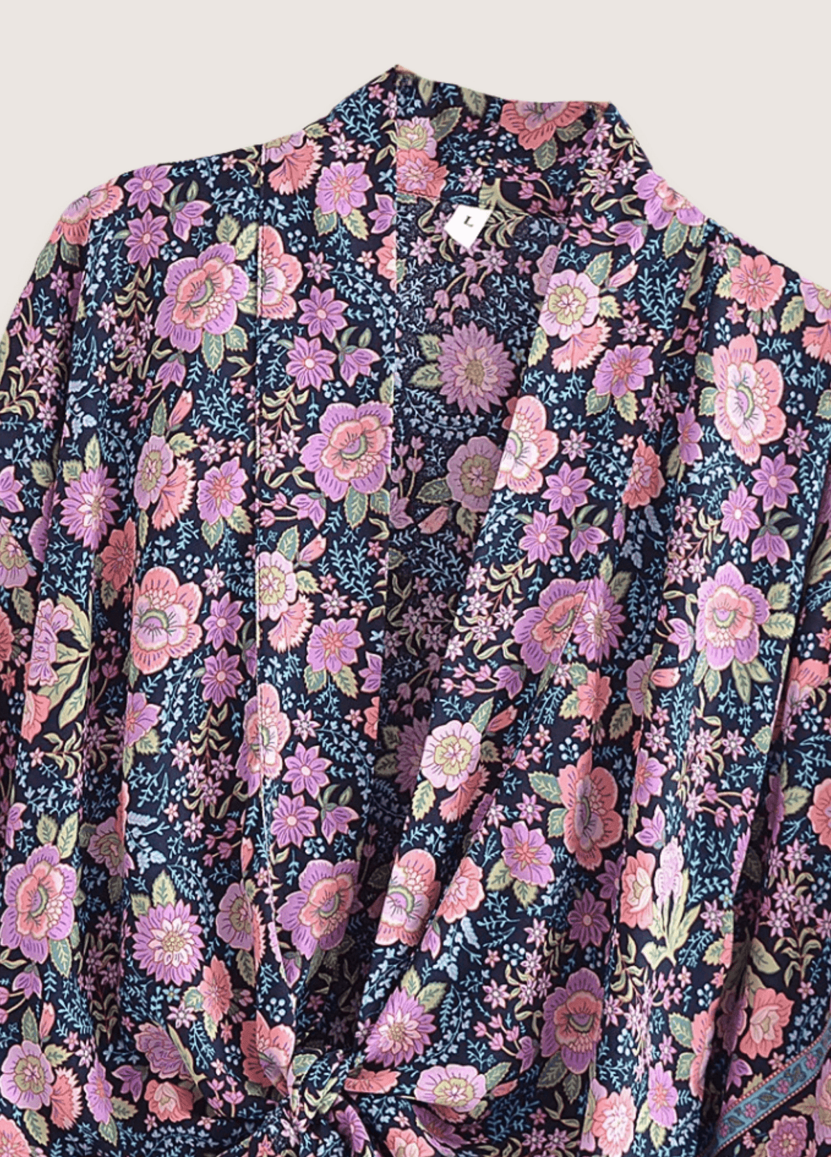 Kimono court femme floral bleu