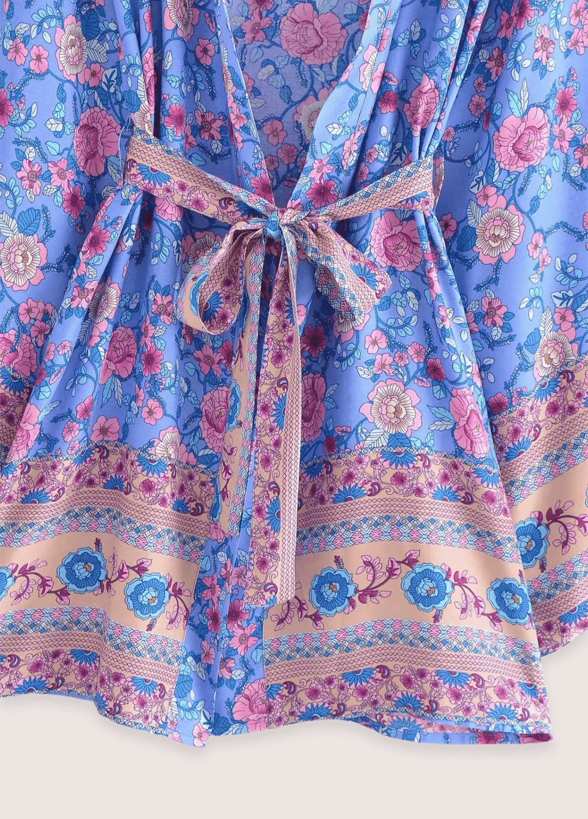 Kimono court femme floral bleu – Violette d'Été
