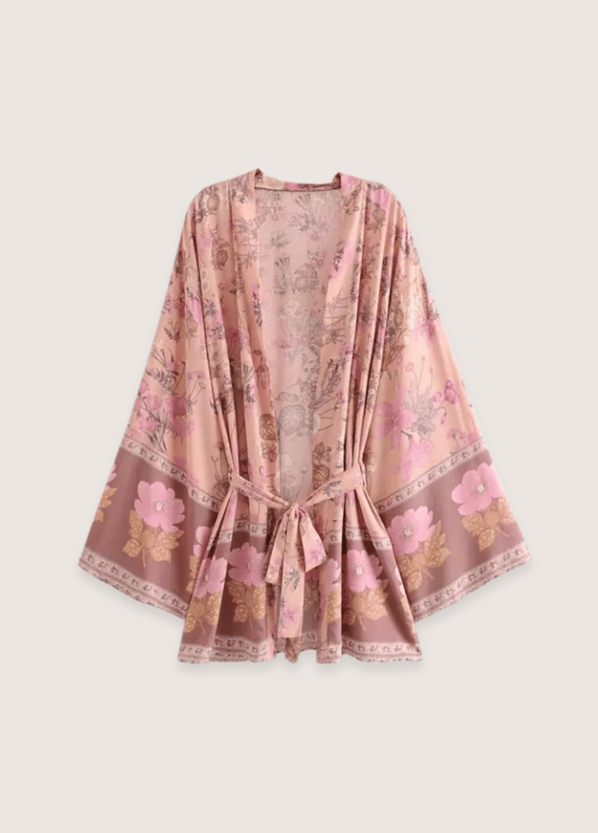 Kimono court femme coton motif pivoine rose – Aura