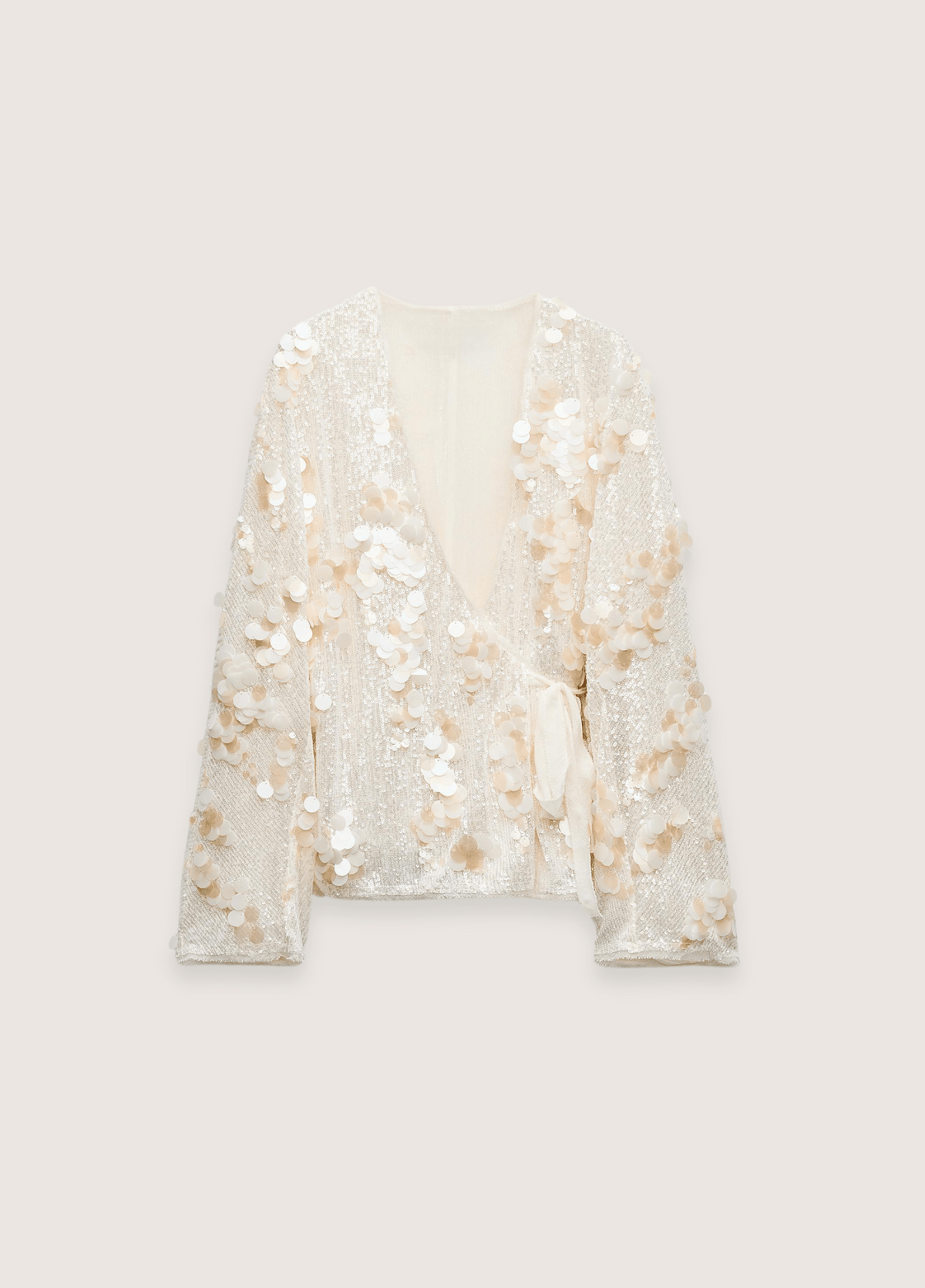 Kimono court femme satiné motif cerisier écru – Hikari