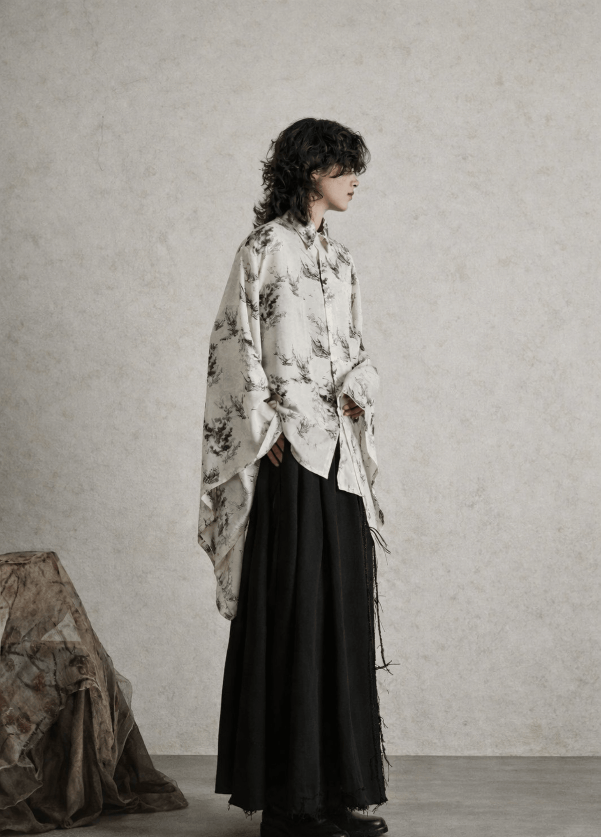 Kimono court femme motif cerisier blanc – Suiboku