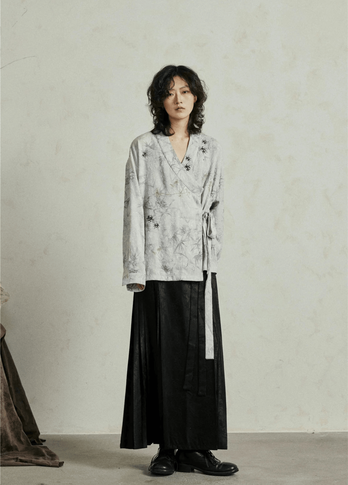 Chemisier kimono court femme jacquard gris perle – Sumi 2.0