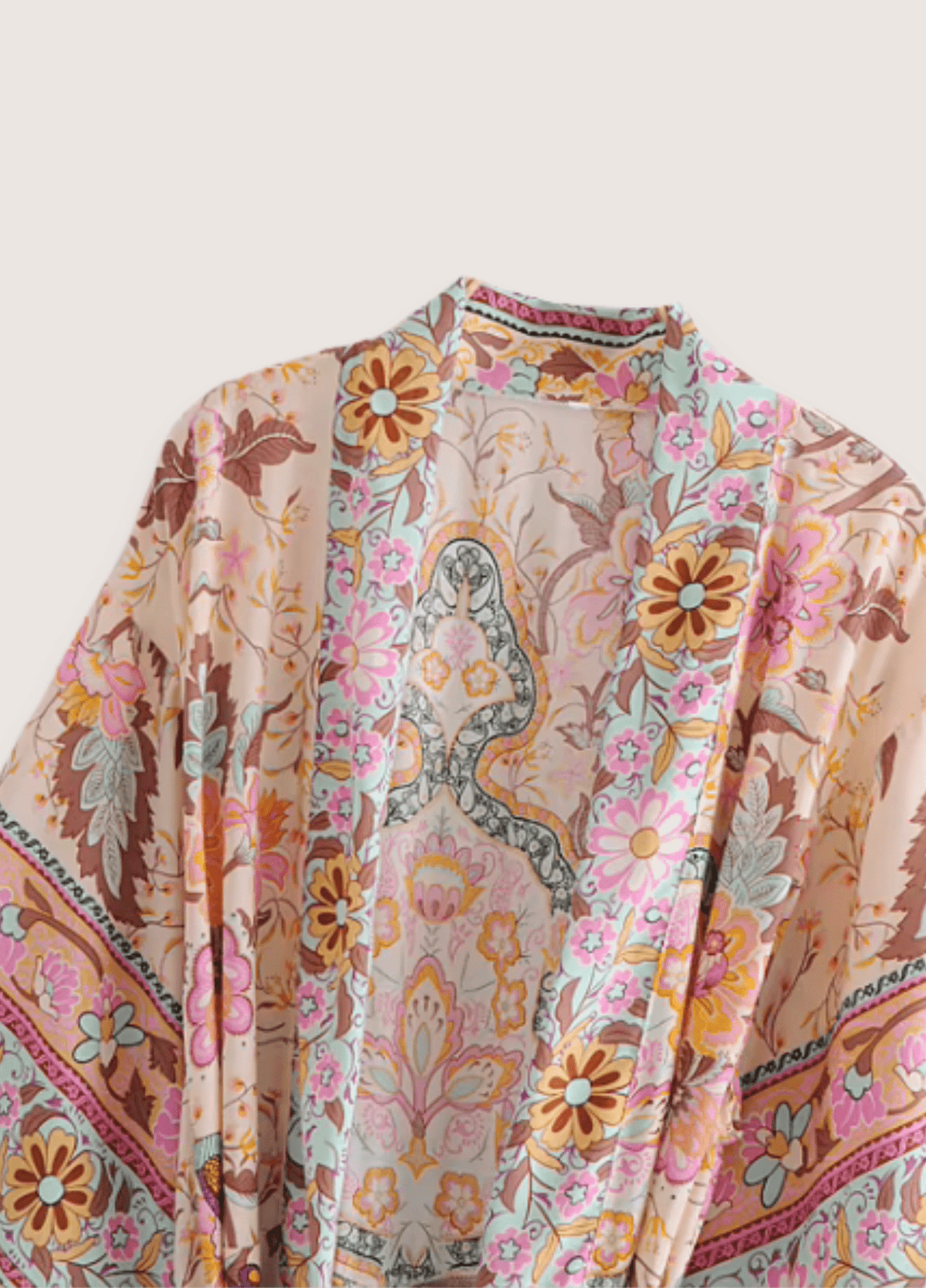 Kimono long femme viscose floral rose