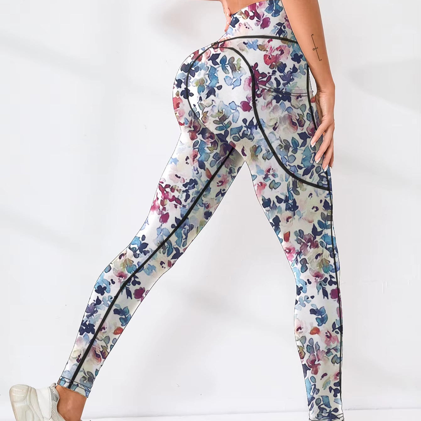 ATELIER-TIBET – Legging de Yoga Moderne Motif Floral en Polyester
