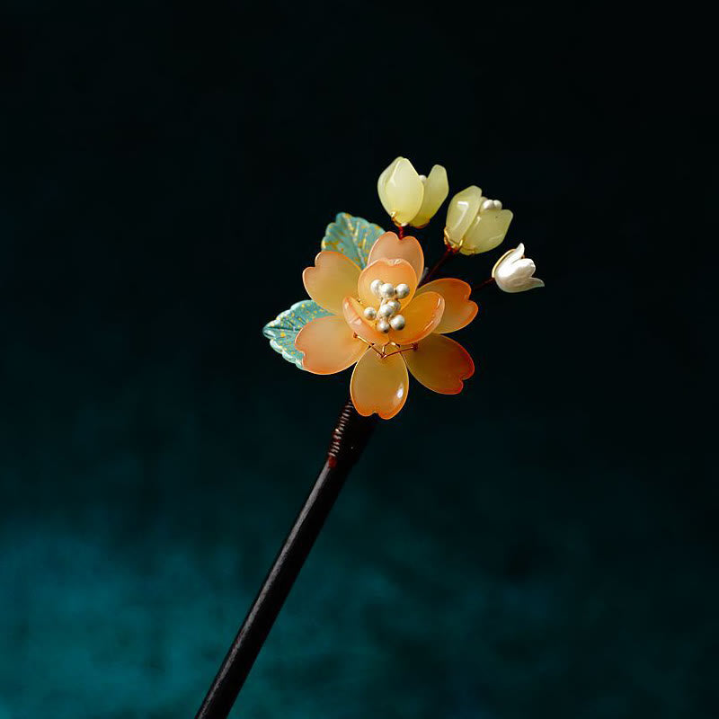 ATELIER-TIBET Pic à Cheveux Fleur de Muguet & Perles – 18 cm