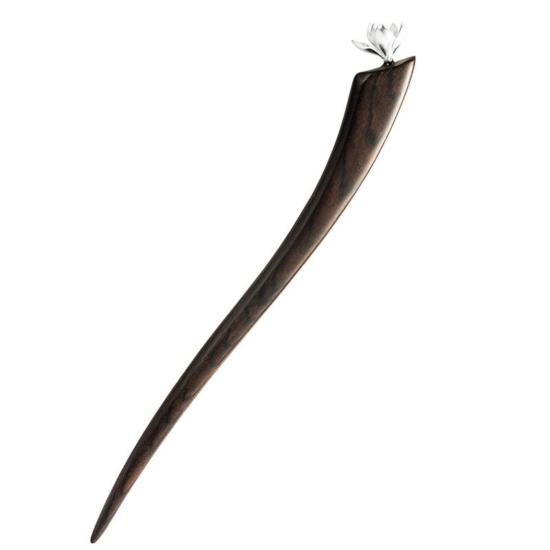 ATELIER-TIBET Pic à Cheveux Magnolia Ébène & Argent 925 – 18.3cm