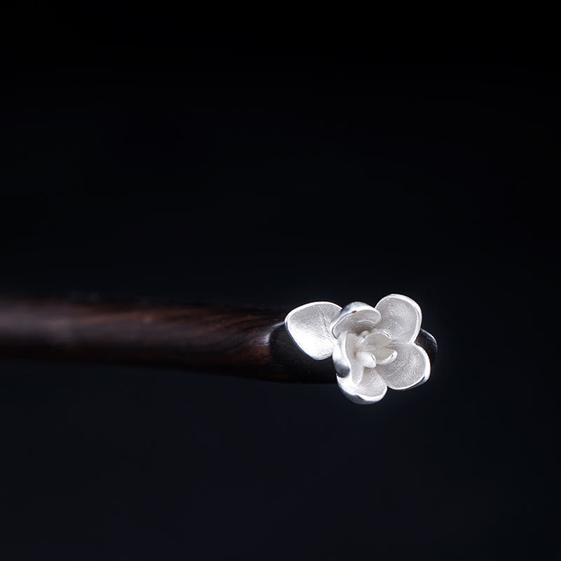 ATELIER-TIBET Pic à Cheveux Magnolia Ébène & Argent 925 – 18.3cm