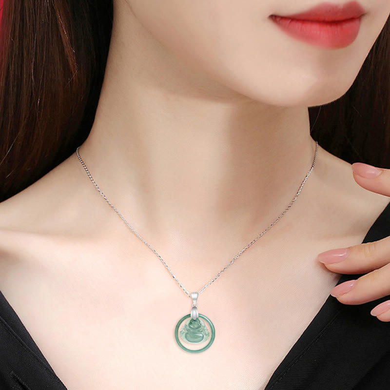 ATELIER-TIBET Collier Bouddha Rieur en Jade Naturel et Argent 925