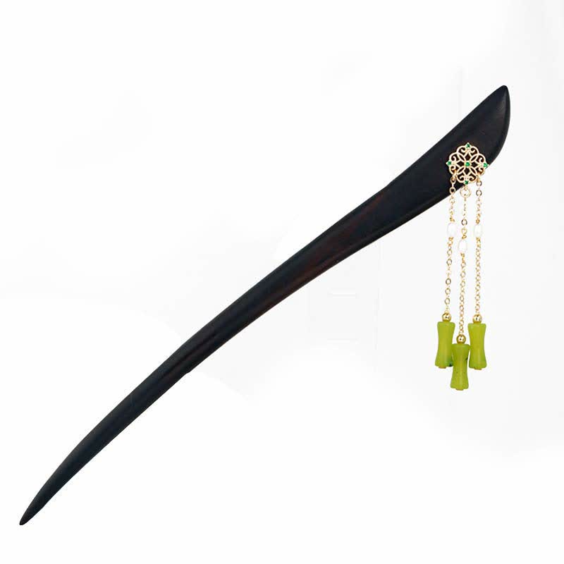 ATELIER-TIBET Pic à Cheveux Péridot & Ébène Pampilles 18cm