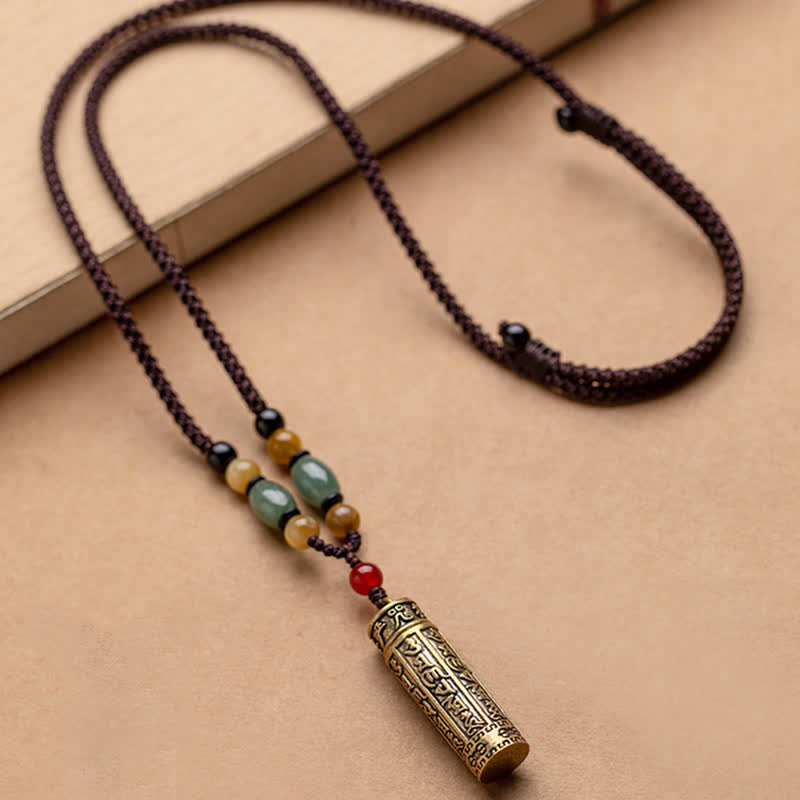 ATELIER-TIBET – Collier Mantra Om Mani Padme Hum en Cuivre et Graines de Bodhi