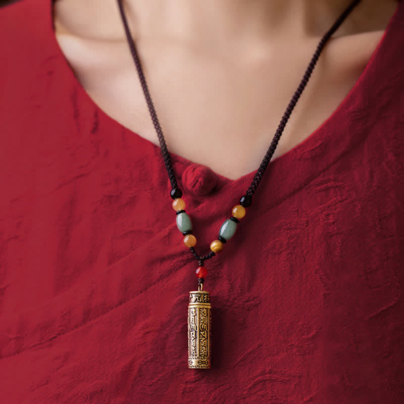 ATELIER-TIBET – Collier Mantra Om Mani Padme Hum en Cuivre et Graines de Bodhi