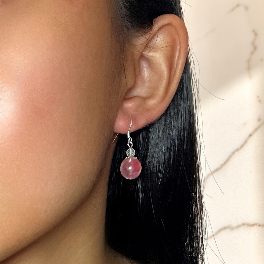 ATELIER-TIBET – Boucles d’Oreilles Rhodonite – Rosée d’Amour, Argent