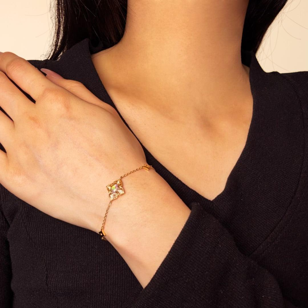 ATELIER-TIBET – Bracelet Opale – Lumière Bohème, Argent Plaqué Or 10K