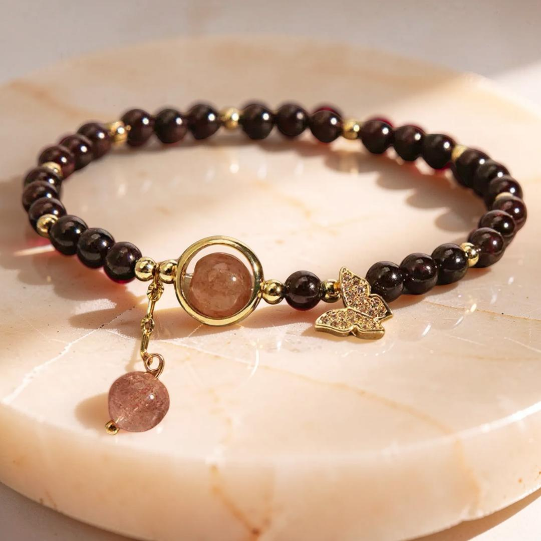 ATELIER-TIBET – Bracelet Grenat et Quartz Fraise – Grâce Papillon
