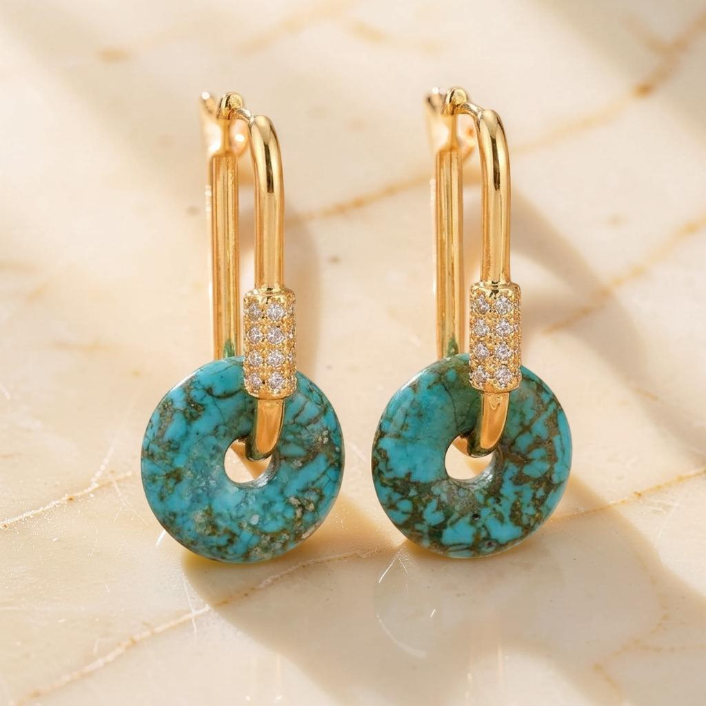 ATELIER-TIBET – Boucles d'oreilles Turquoise – Élégance, Argent Plaqué Or