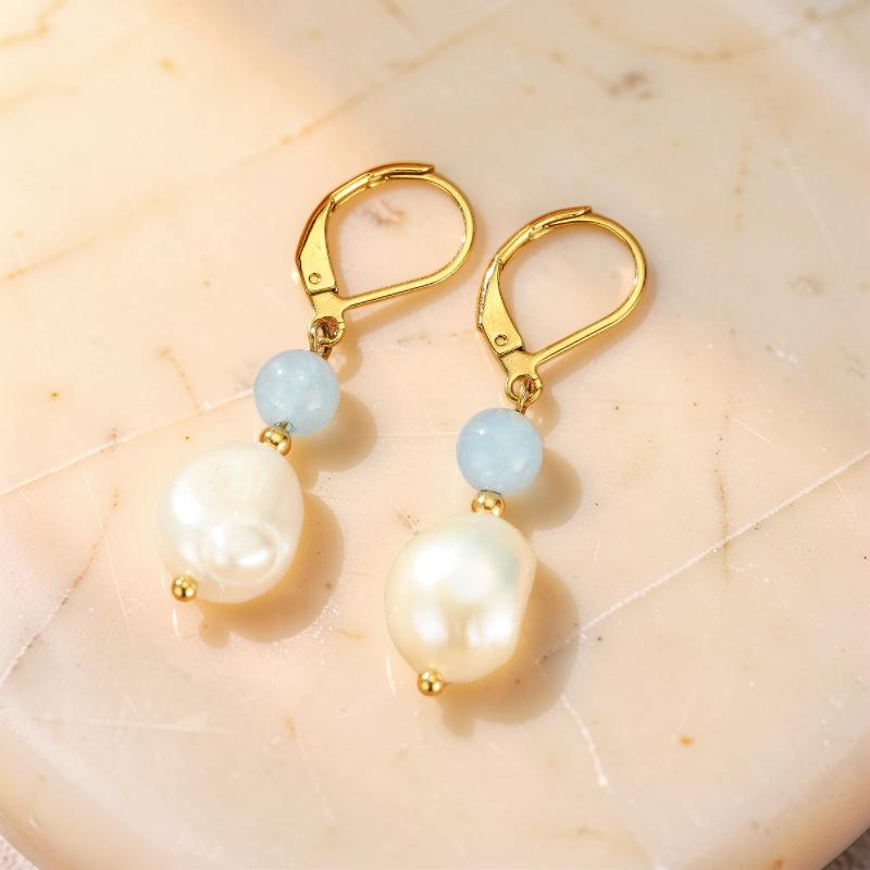 ATELIER-TIBET – Boucles d'oreilles Aigue marine et Perle – Pure Lumière
