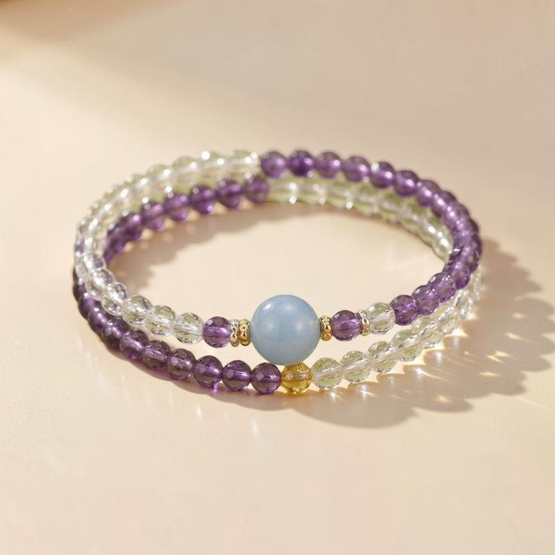 ATELIER-TIBET – Bracelet Améthyste, Cristal de Roche et Aigue-marine – Harmonie Céleste