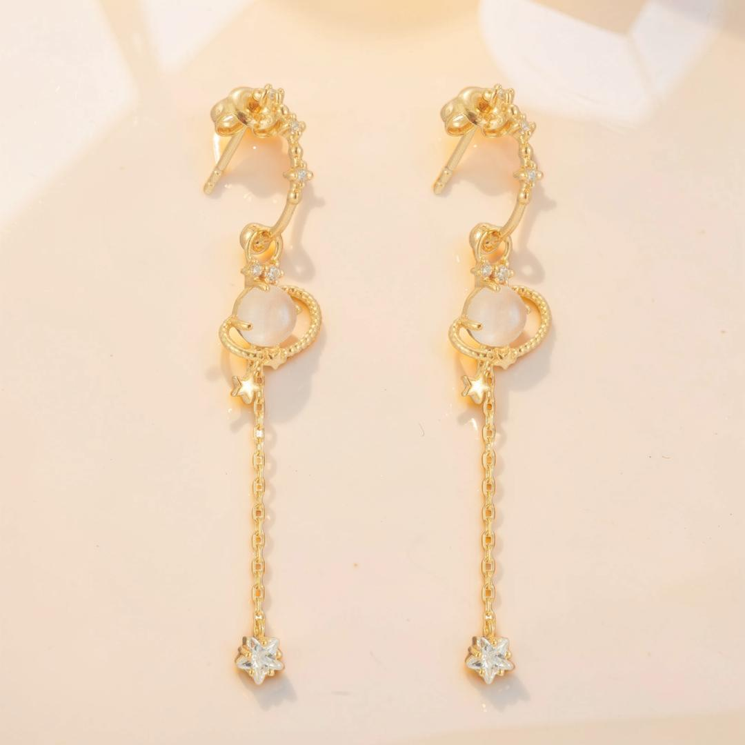 ATELIER-TIBET – Boucles d’Oreilles Quartz Rose – Galaxie Intérieure, Argent Plaqué Or 14K