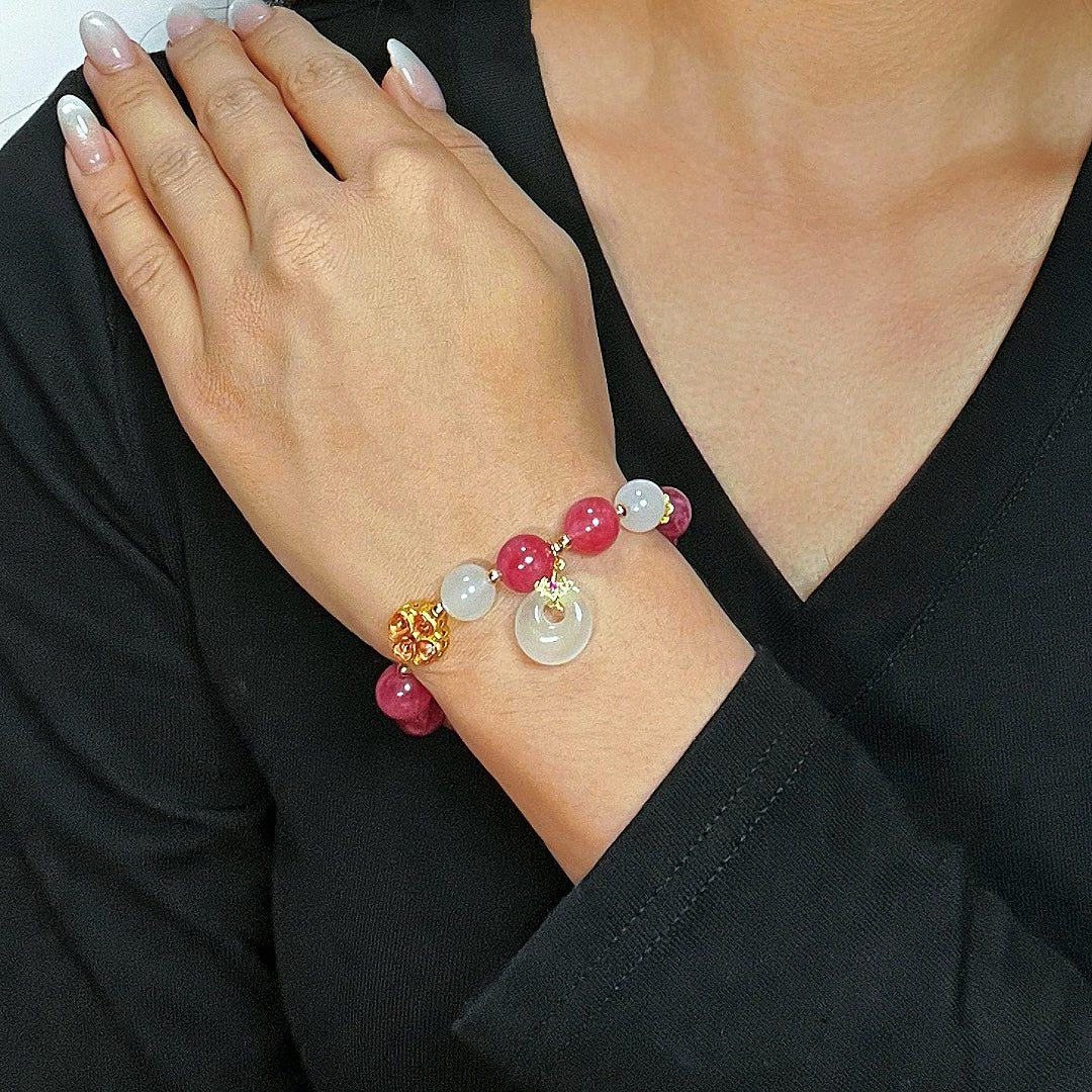 ATELIER-TIBET – Bracelet Tourmaline Rose et Jade Blanc – Chance Éclatante