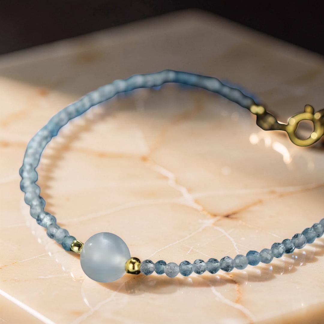 ATELIER-TIBET – Bracelet Pierre de Lune et Aigue Marine – Rêverie des Flots