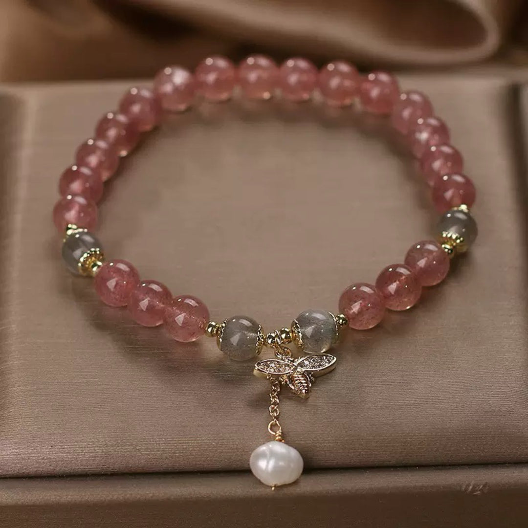 ATELIER-TIBET – Bracelet Quartz Fraise et Labradorite – Abeille Poétique