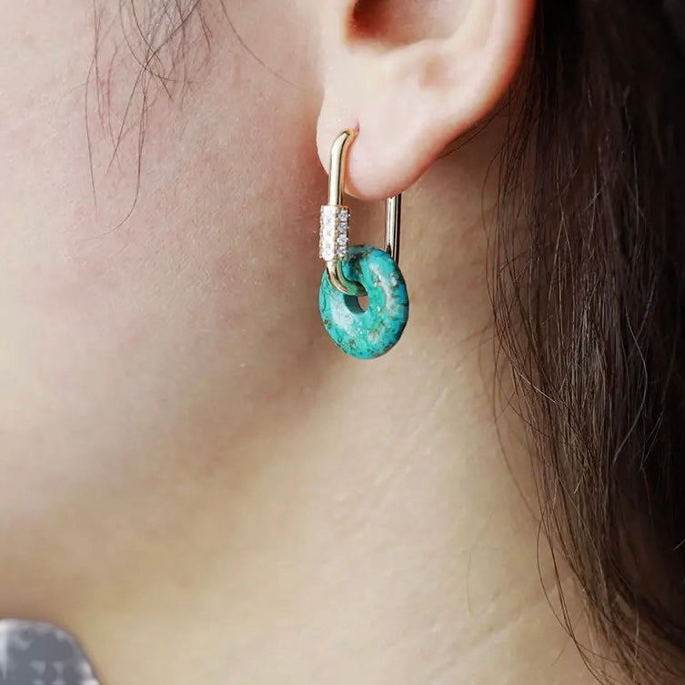 ATELIER-TIBET – Boucles d'oreilles Turquoise – Élégance, Argent Plaqué Or