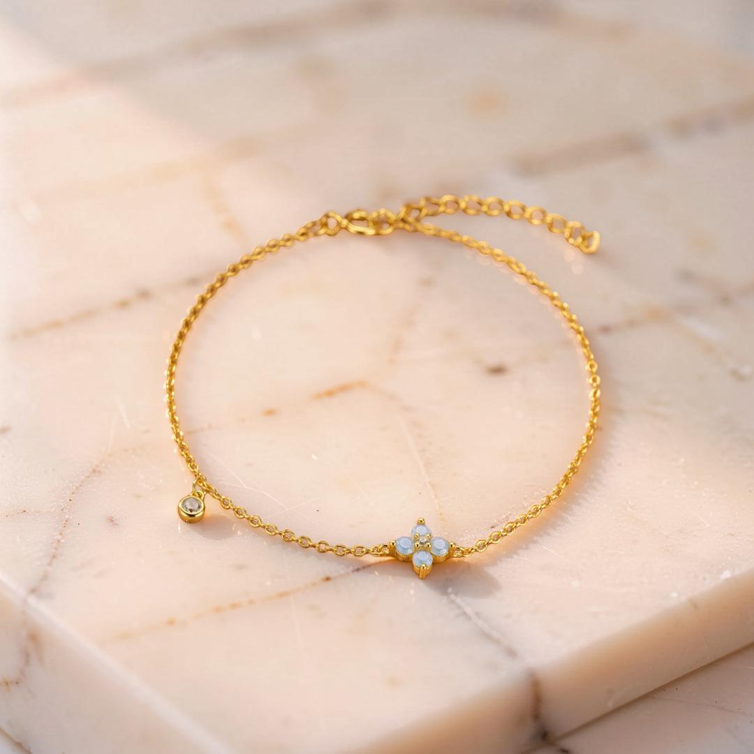 ATELIER-TIBET – Bracelet Fleur Opale – Pétale Radieux, Argent Plaqué Or