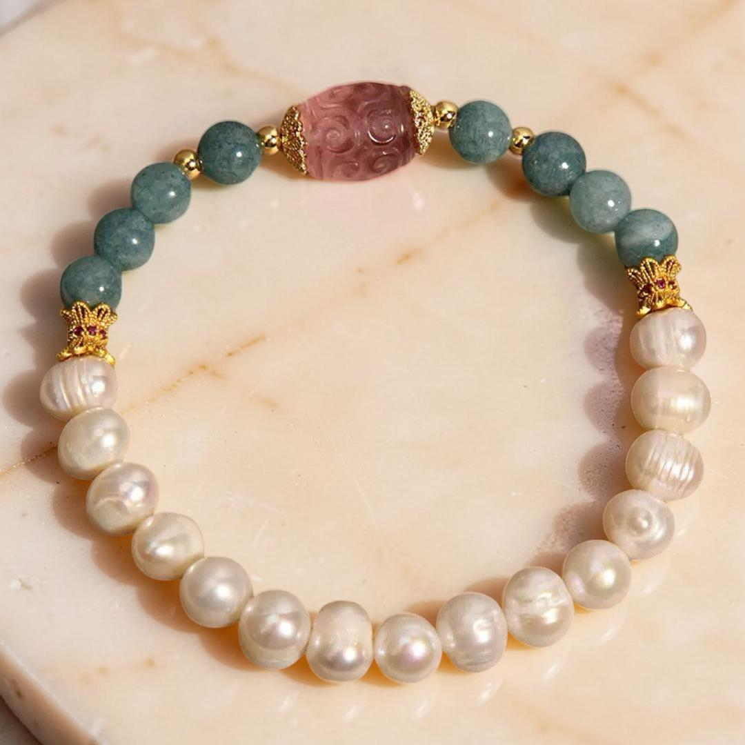 ATELIER-TIBET – Bracelet Jade, Perle et Fluorite – Sérénité Céleste