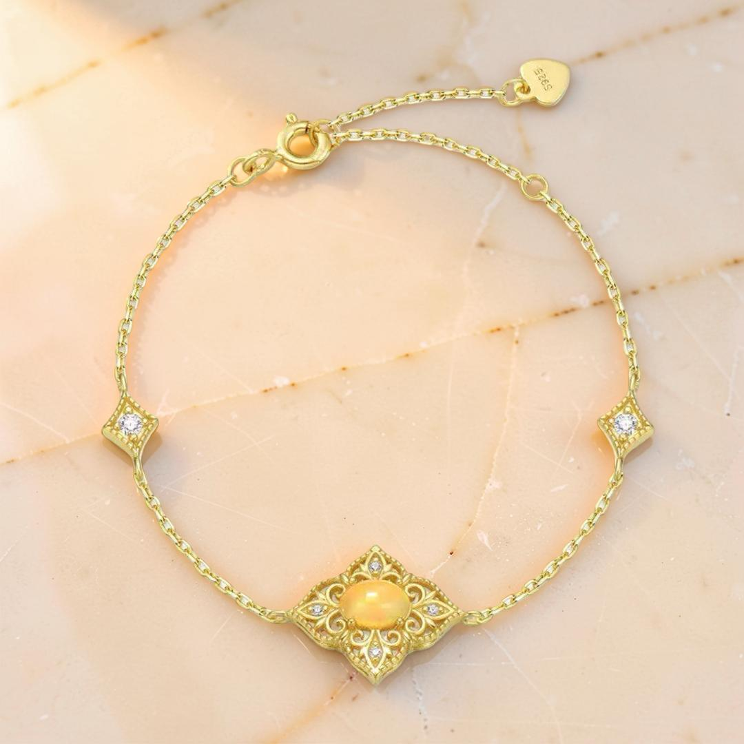 ATELIER-TIBET – Bracelet Opale – Lumière Bohème, Argent Plaqué Or 10K