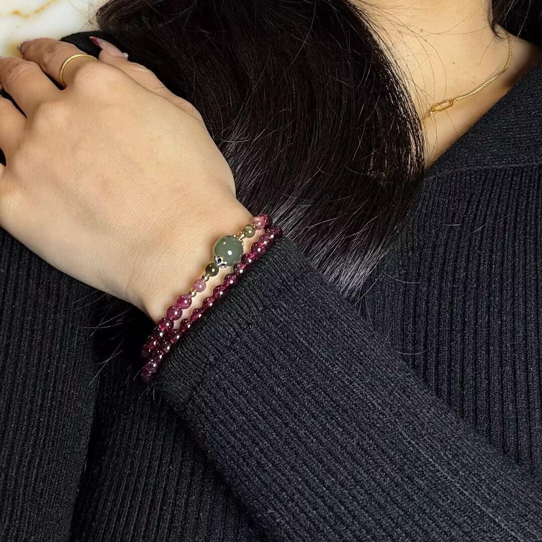 ATELIER-TIBET – Bracelet Grenat et Jade – Passion et Énergie