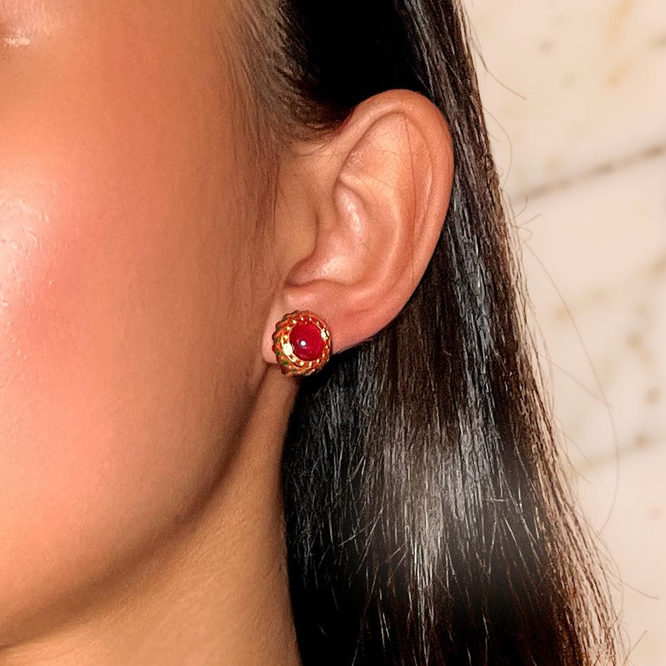 ATELIER-TIBET – Boucles d’Oreilles Cornaline – Rosace Royale, Argent Émaillé