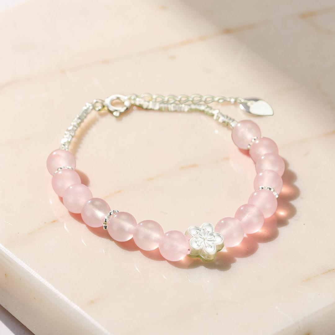 ATELIER-TIBET – Bracelet Quartz Rose – Fleur de Sakura, Argent