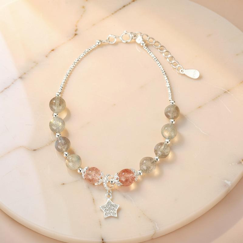ATELIER-TIBET – Bracelet Labradorite et Quartz Fraise – Rêve Étoilé, Argent