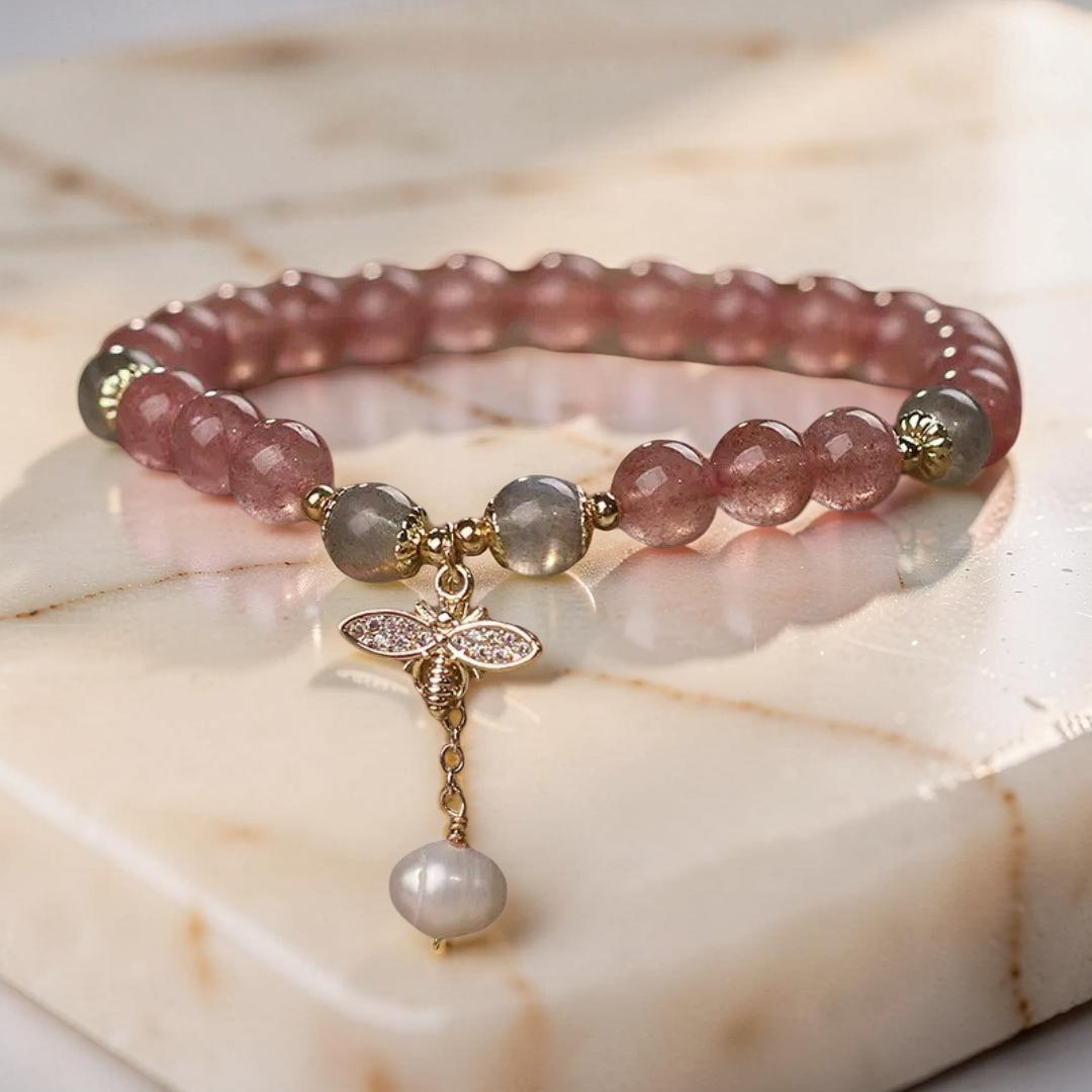 ATELIER-TIBET – Bracelet Quartz Fraise et Labradorite – Abeille Poétique