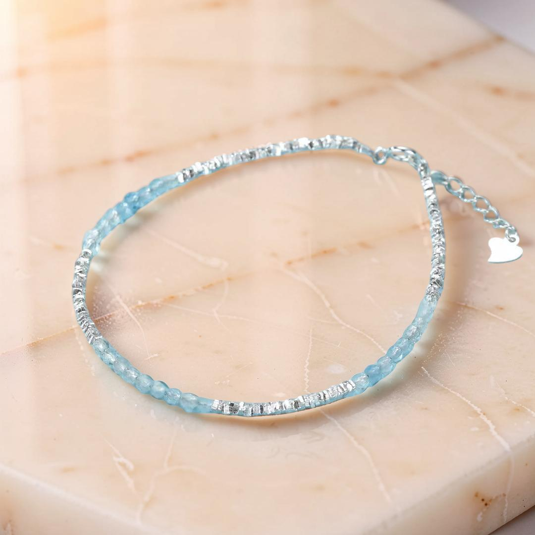 ATELIER-TIBET – Bracelet Aigue-marine – Brume Matinale, Argent