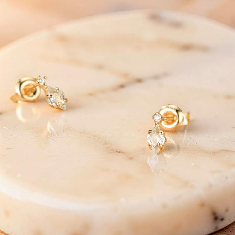 ATELIER-TIBET – Boucles d'Oreilles Topaze – Clarté Céleste, Argent Plaqué Or 14K