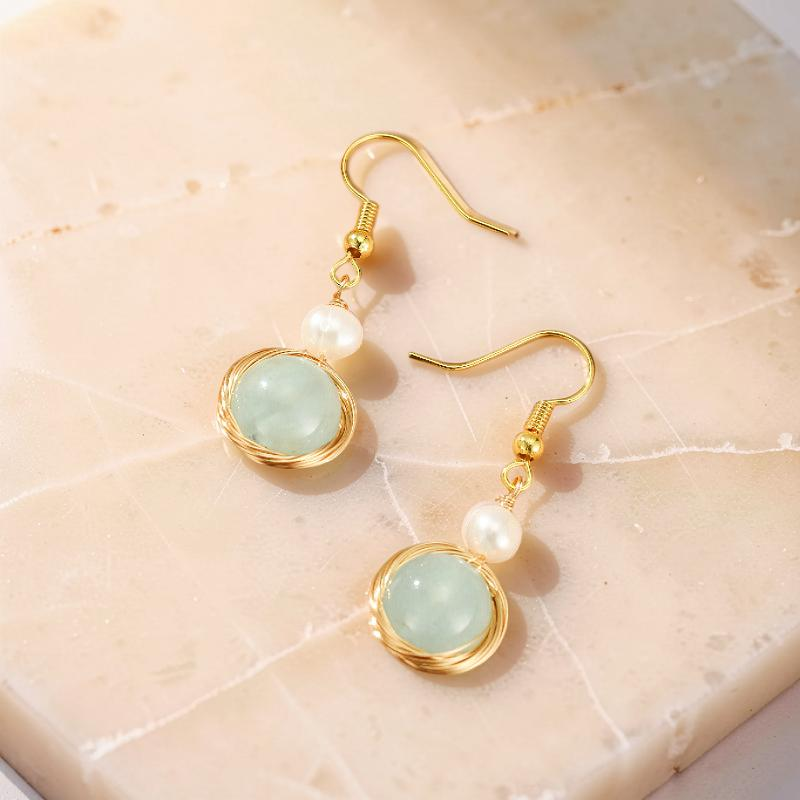 ATELIER-TIBET – Boucles d'oreilles Aigue-marine et Perle – Pure Harmonie