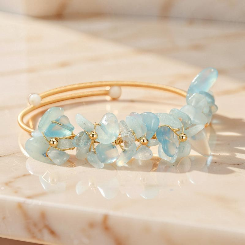 ATELIER-TIBET – Bracelet Aigue-Marine et Perle – Éclat Aquatique, Laiton plaqué or 14K