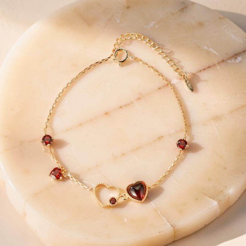 ATELIER-TIBET – Bracelet Grenat – Cœur Passionné, Argent Plaqué Or 14K