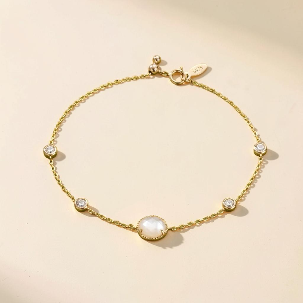 ATELIER-TIBET – Bracelet Cristal de Roche – Aura Cristalline, Argent Plaqué Or 14K